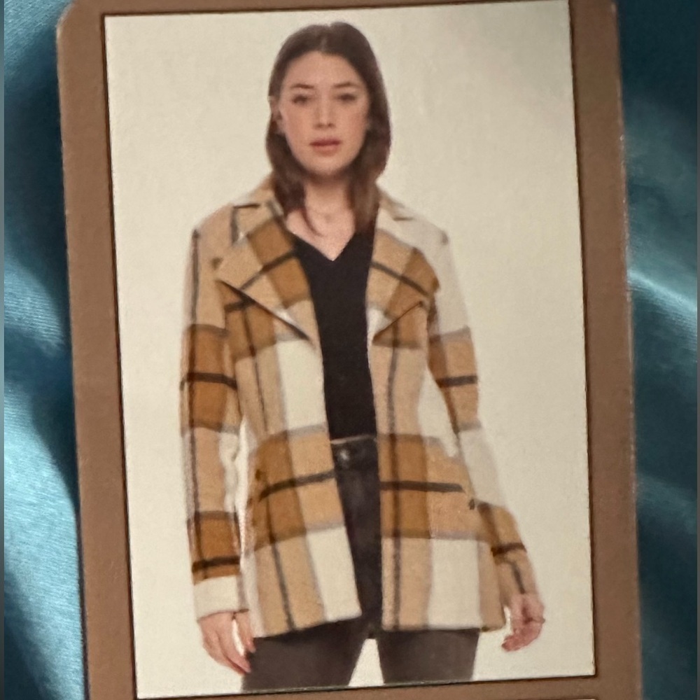 π Ci Sono Plaid Shacket Jacket XXL | Tan Cream Check | Soft Brushed Fall Layer π - Picture 2 of 7